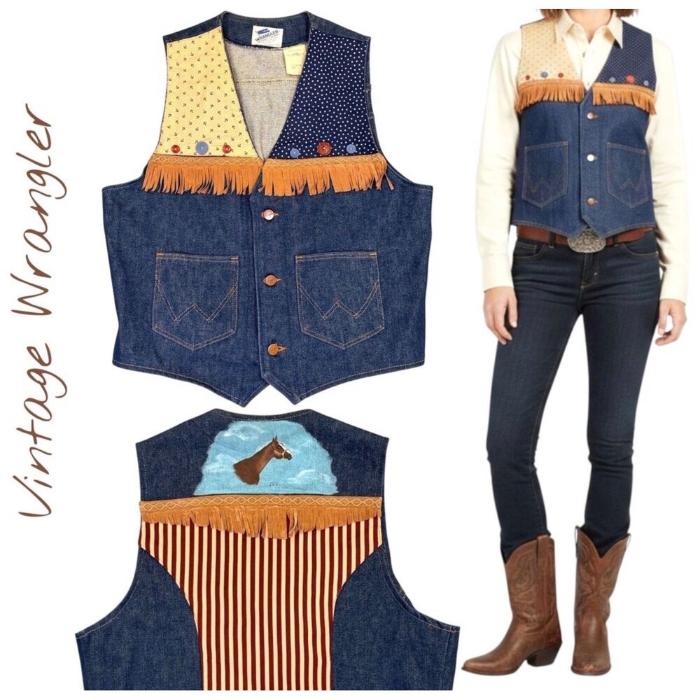 Vintage 70s Wrangler No Fault Denim Vest Womens L Western Cowboy Handmade USA - Picture 11 of 11